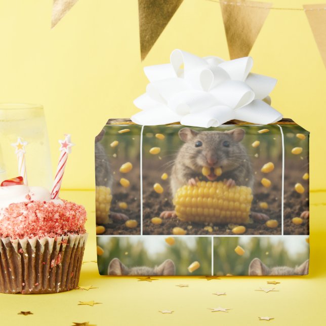Maus genießt einen Maiskolben Geschenkpapier (Geburtstagsparty)