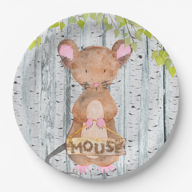 Maus- Holzfreunde - Aquarellbilder Pappteller (Vorderseite)