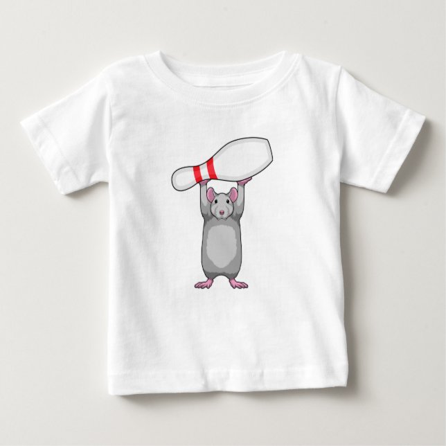 Maus im Bowling mit Bowling Button Baby T-shirt (Vorderseite)