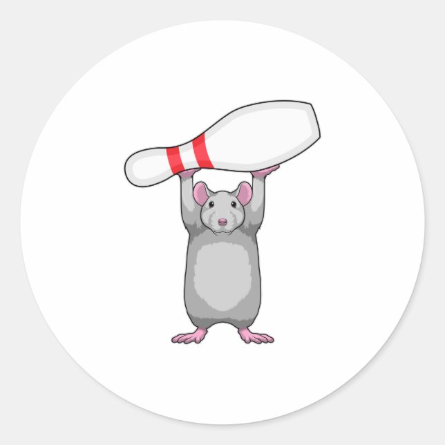 Maus im Bowling mit Bowling Button Runder Aufkleber (Vorderseite)