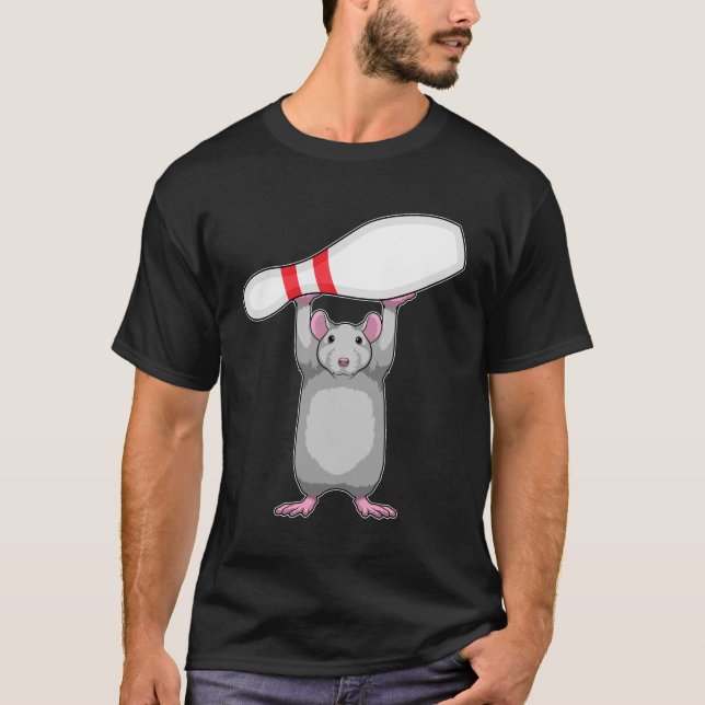 Maus im Bowling mit Bowling Button T-Shirt (Vorderseite)