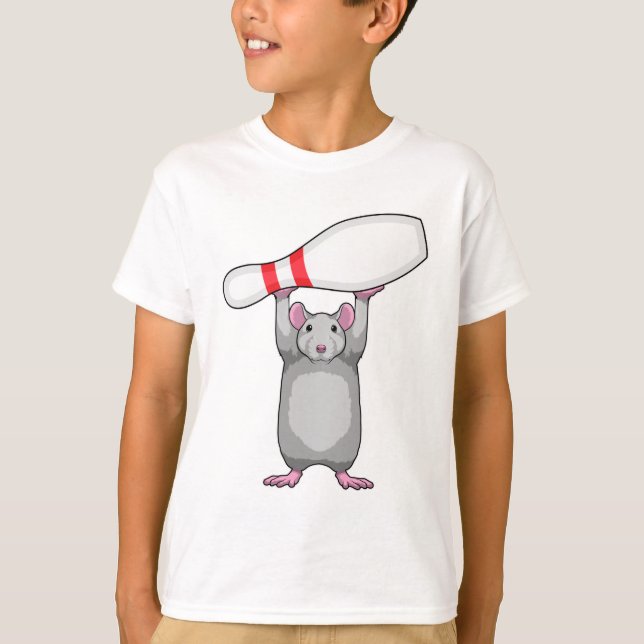 Maus im Bowling mit Bowling Button T-Shirt (Vorderseite)