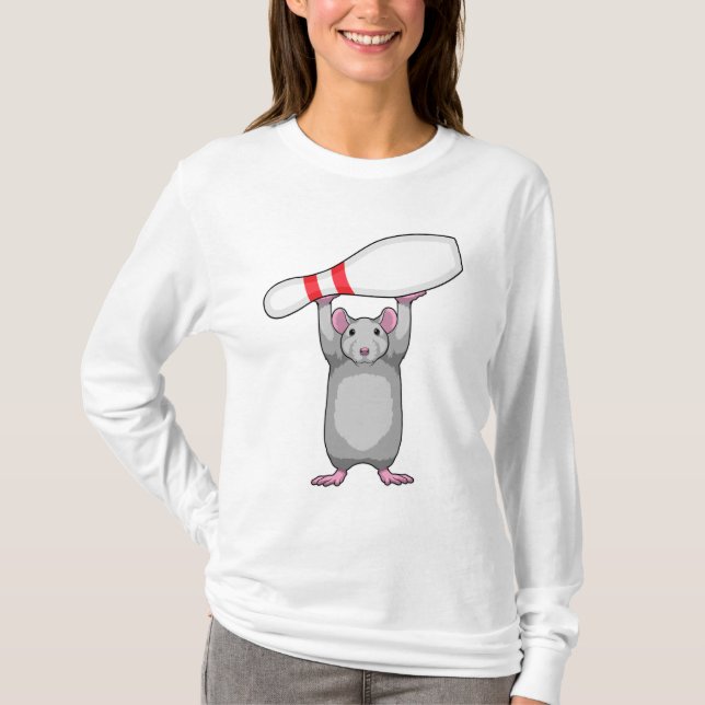 Maus im Bowling mit Bowling Button T-Shirt (Vorderseite)
