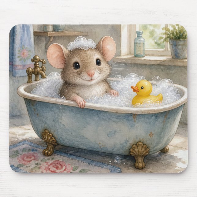 Maus im Schaumbad mit gelbem Entchen Mousepad (Vorne)