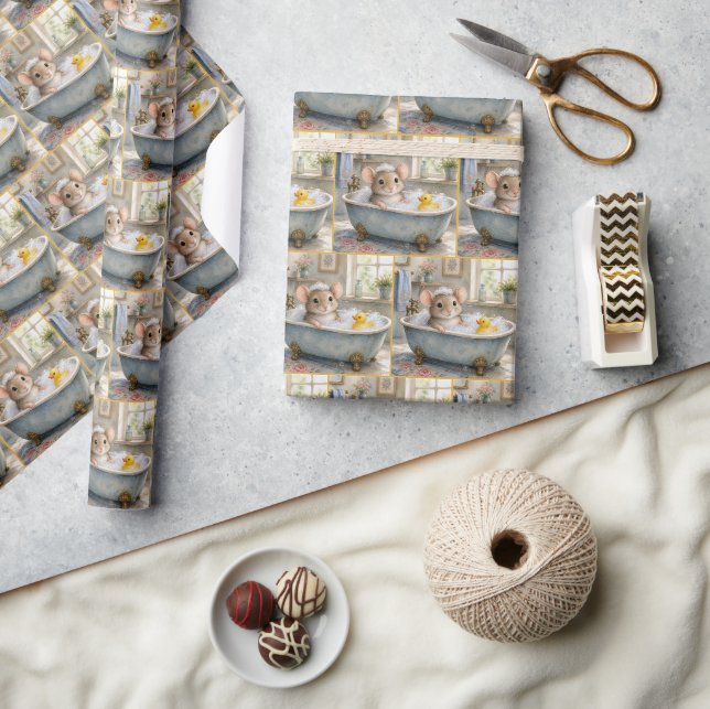 Maus im Schaumbad mit gelbem Entlein Geschenkpapier (Kunsthandwerk)
