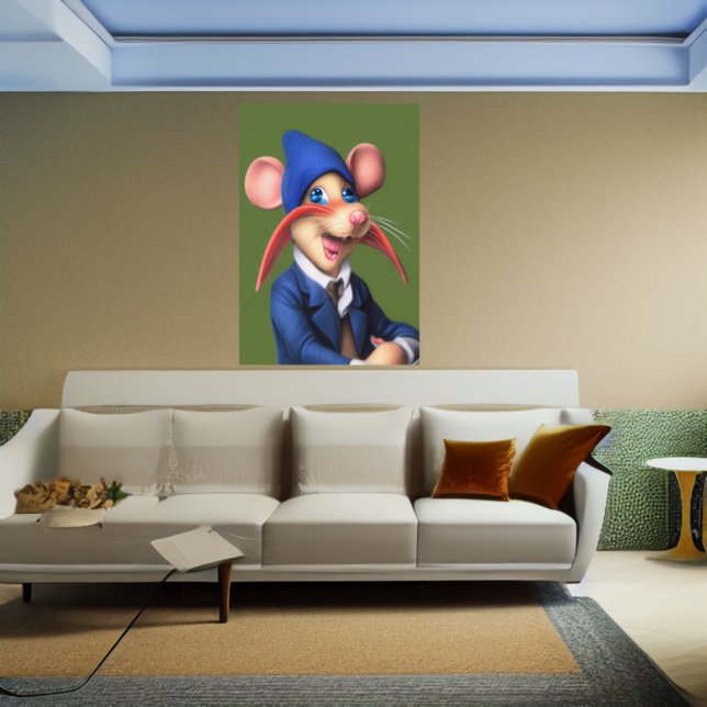 Maus in blau, Jacke und Mütze | AI Art Poster (Von Creator hochgeladen)