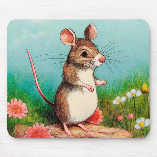 Maus in Blume Mousepad (Vorne)