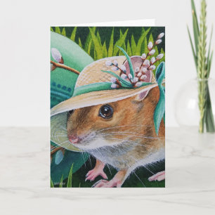 Maus in Bonnet gefunden grünes Ei Wasserfarbe Kuns Karte