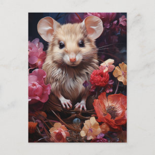 Maus in den Blumen Postkarte