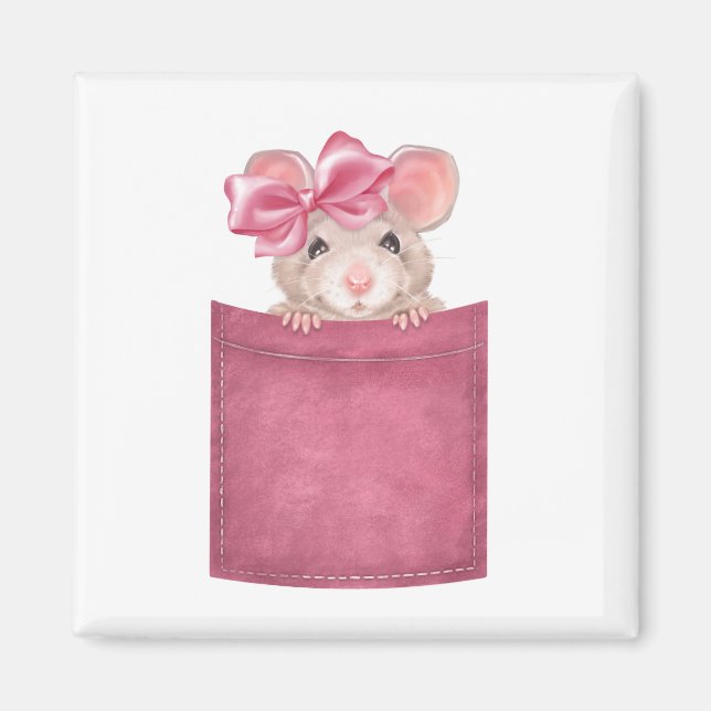Maus in der Tasche. Rosa Version Magnet (Vorne)