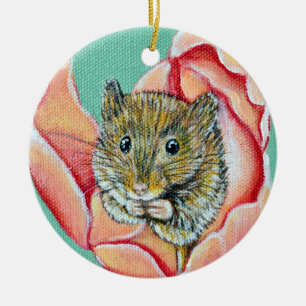 Maus in einem Tulip-Gemälde Keramik Ornament