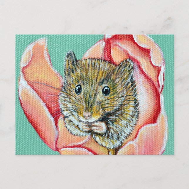 Maus in einem Tulip-Gemälde Postkarte (Vorderseite)