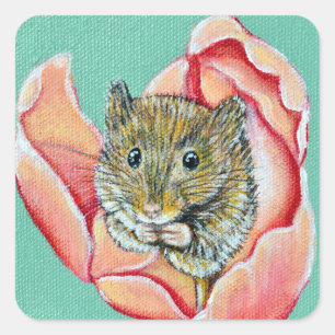 Maus in einem Tulip-Gemälde Quadratischer Aufkleber