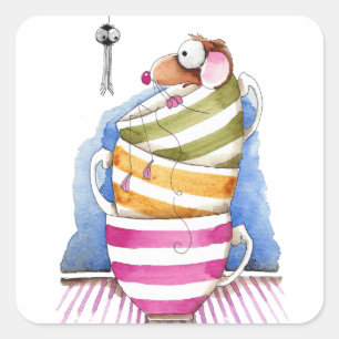 Maus in einer Tasse Quadratischer Aufkleber