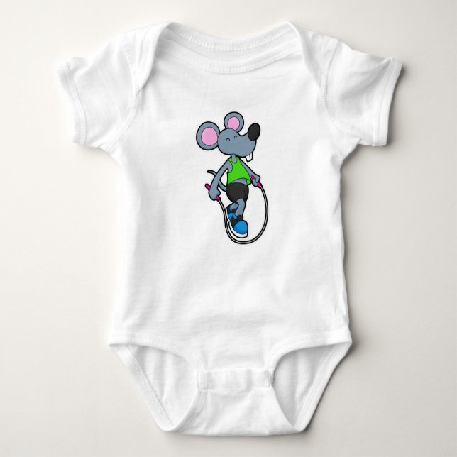 Maus in Fitness mit Seil Baby Strampler (Vorderseite)