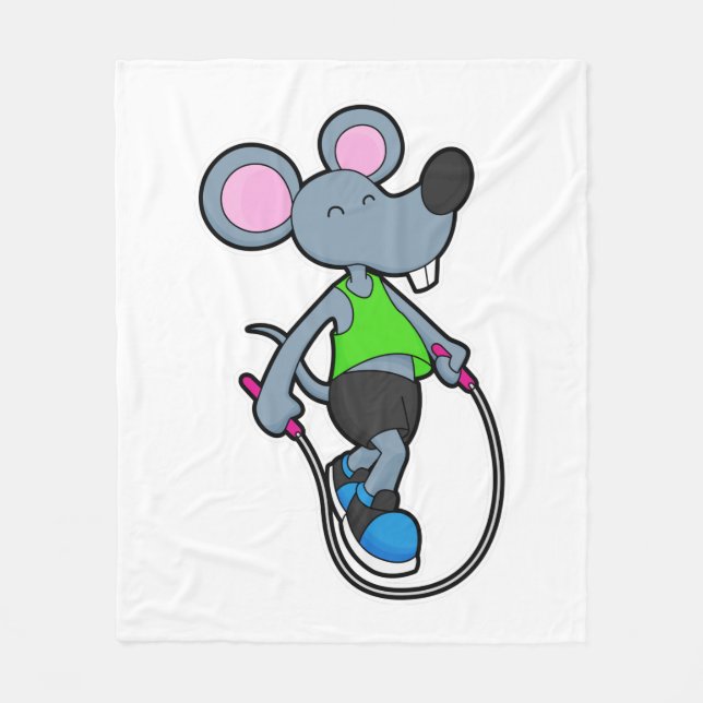 Maus in Fitness mit Seil Fleecedecke (Vorderseite)