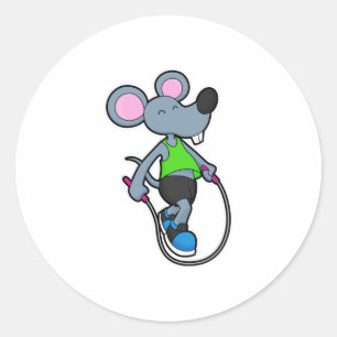 Maus in Fitness mit Seil Runder Aufkleber
