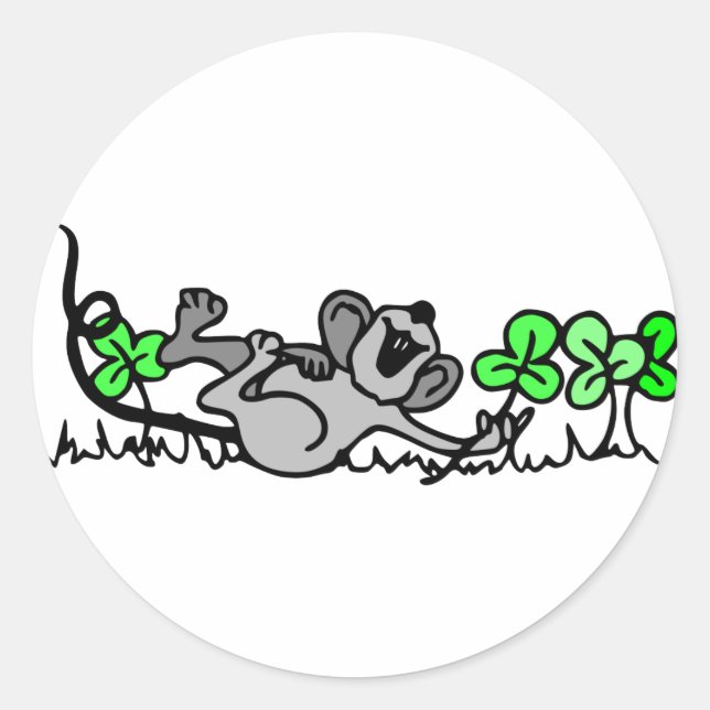 Maus in Kleeblättern Runder Aufkleber (Vorderseite)