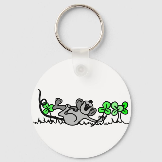 Maus in Kleeblättern Schlüsselanhänger (Vorderseite)
