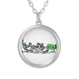 Maus in Kleeblättern Versilberte Kette