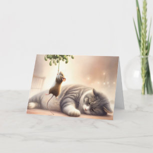 Maus Katze Unter dem Mistleton Feiertagskarte