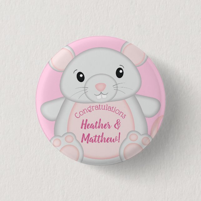 Maus Mäuse Baby Dusche Rosa Button (Vorderseite)