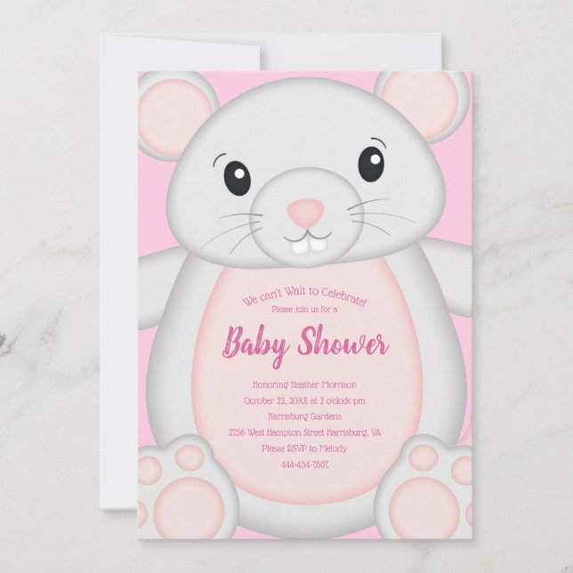 Maus Mäuse Baby Dusche Rosa Einladung (Vorderseite)