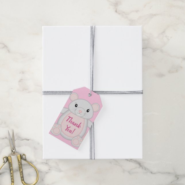 Maus Mäuse Baby Dusche Rosa Geschenkanhänger (Mit Garn)