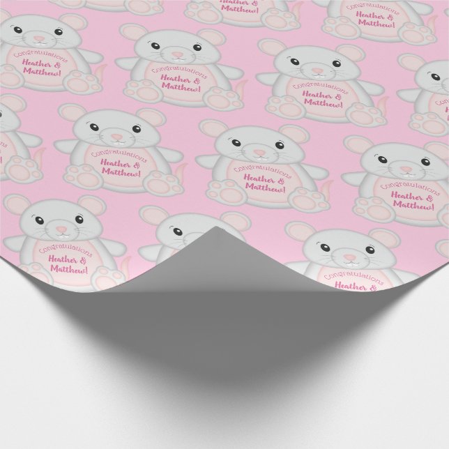 Maus Mäuse Baby Dusche Rosa Geschenkpapier (Ecke)