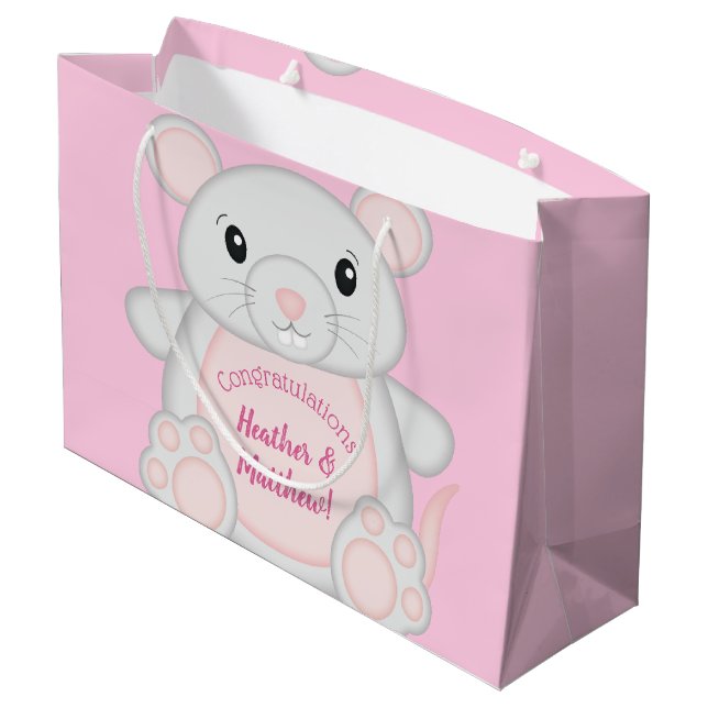 Maus Mäuse Baby Dusche Rosa Große Geschenktüte (Rückseite Schrägansicht)