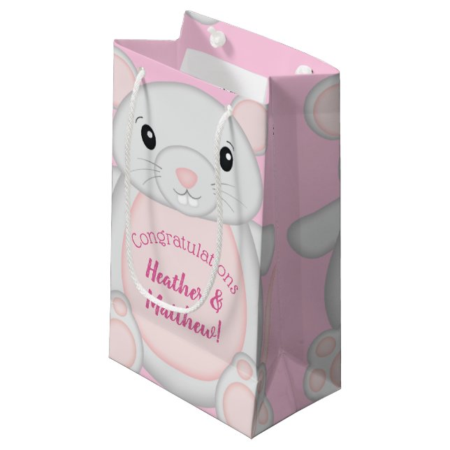 Maus Mäuse Baby Dusche Rosa Kleine Geschenktüte (Vorderseite Schrägansicht)
