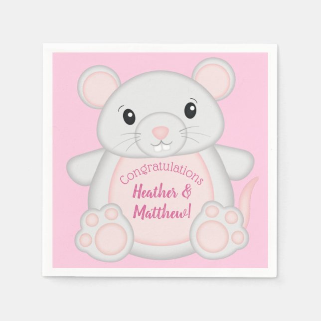 Maus Mäuse Baby Dusche Rosa Serviette (Vorderseite)