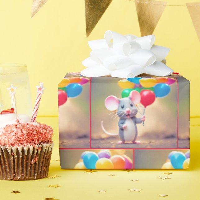 Maus mit Birthday Balloons Geschenkpapier (Geburtstagsparty)