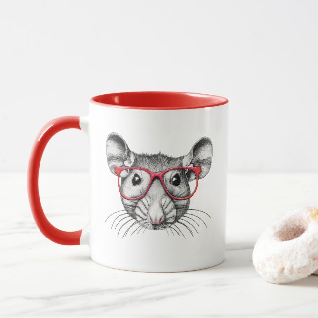 Maus mit Brille, Mäuse Liebhaber Tasse (Mit Donut)