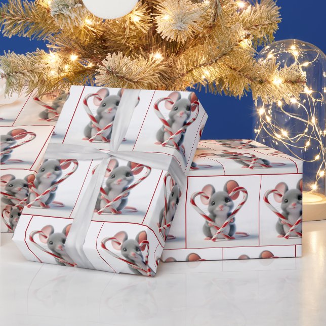 Maus mit Candy Cane Herz Geschenkpapier (Feiertage)