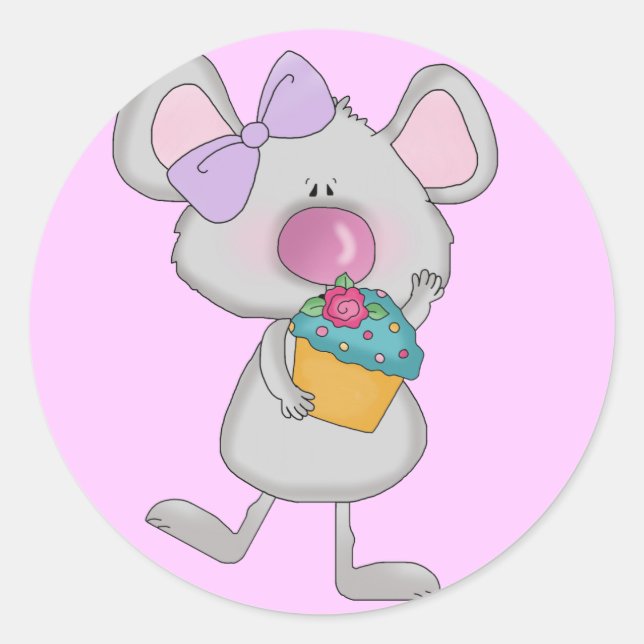 Maus mit Cupcake Tshirts und Geschenken Runder Aufkleber (Vorderseite)