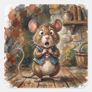 Maus mit einem überraschten Blick Quadratischer Aufkleber