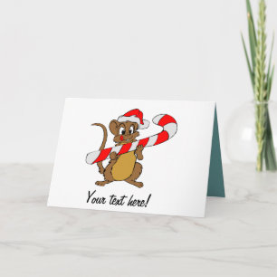 Maus mit einem Weihnachtskandinken Feiertagskarte