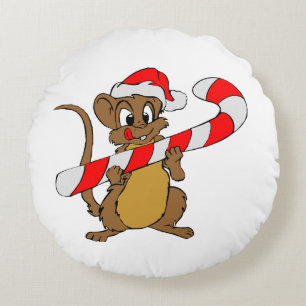 Maus mit einem Weihnachtskandinken Rundes Kissen