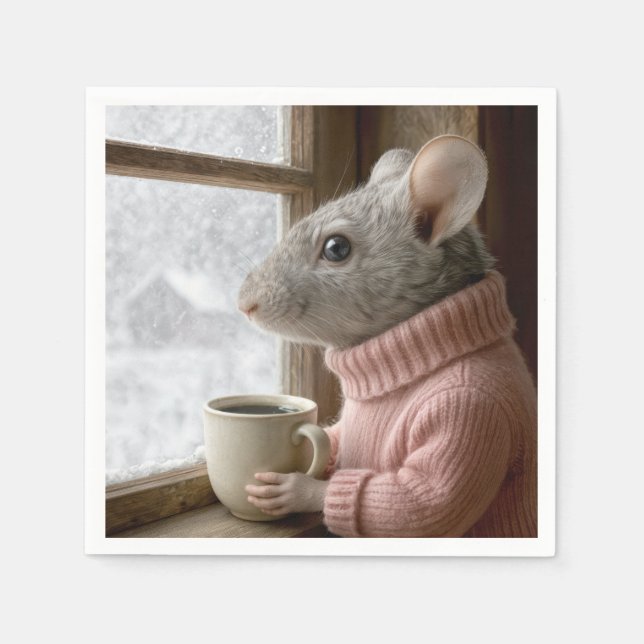 Maus mit einer Tasse Kaffee Serviette (Vorderseite)