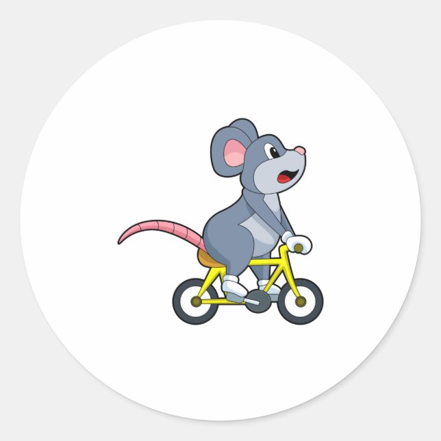 Maus mit Fahrrad Runder Aufkleber (Vorderseite)
