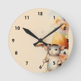 Maus mit gelbem Untergrund Runde Wanduhr