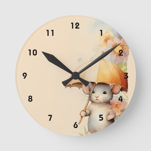 Maus mit gelbem Untergrund Runde Wanduhr (Vorderseite)