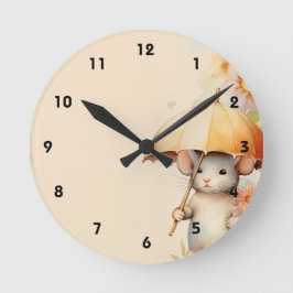 Maus mit gelbem Untergrund Runde Wanduhr