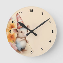 Maus mit gestreiften, orangefarbenen Blume Runde Wanduhr