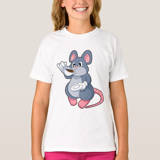 Maus mit Kaffee-Cup T-Shirt (Vorderseite)