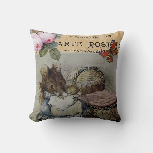 Maus mit Kind, Shabby Chic Kinderzimmer/Kinder Kissen (Vorderseite)