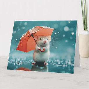 Maus mit Regenschirm in Regen: Niedliche Regentage Karte