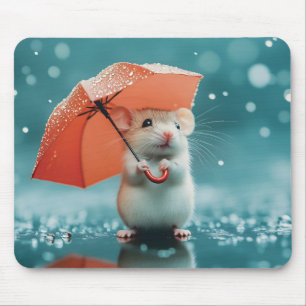 Maus mit Regenschirm in Regen: Niedliche Regentage Mousepad