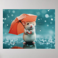 Maus mit Regenschirm in Regen: Niedliche Regentage